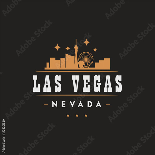Fun vector retro design of Las Vegas city silhouette suitable for stickers or prints	
