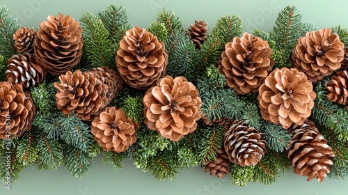 Christmas evergreen garland with pinecones