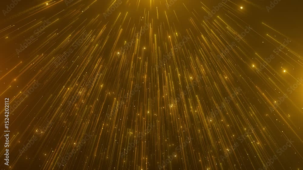 Golden light and particles rising, particles wave stage particles freely rising and floating, stage decoration background. golden luxury Abstract visualization of glitter line and particle background.