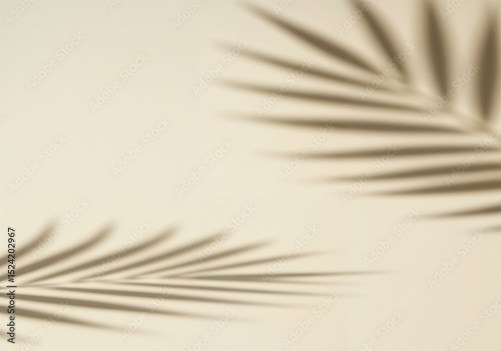 Fototapeta premium Palm leaf shadows overlay an off-white surface casting organic silhouettes adding tropical aesthetic