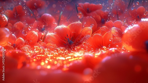 Close-up of vibrant red flowers with water droplets