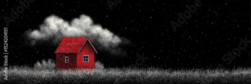 Red house under a dark night sky