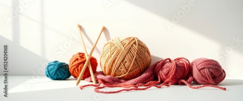 Wallpaper Mural Sunlit Yarn Balls and Knitting Needles Ready for a Cozy Craft Project Torontodigital.ca