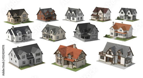 Explore Diverse House Designs with Transparent Backgrounds, Showcase Architectural Styles & Models.
