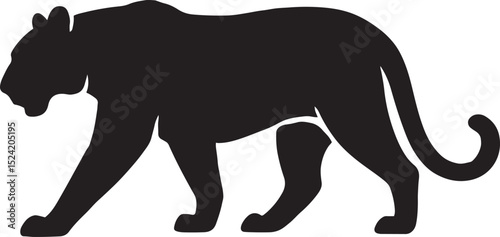 Sleek silhouette of a powerful panther walking steadily across a blank white background in vector format