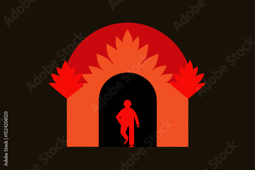 silhouette of a woman in front of the house
