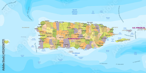 Detailed political Map of Puerto Rico