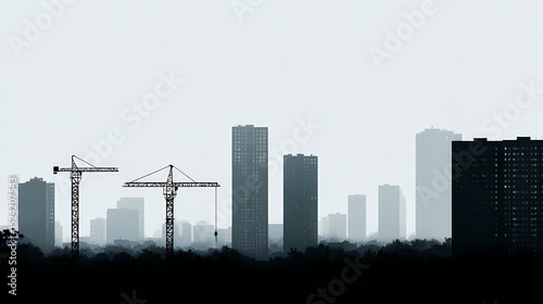 Urban Skyline Silhouette: Bold Cityscape Vector Illustration, Modern Architecture Graphic, Metropolis Outline Design, Towering Skyscrapers Artwork, Dark Silhouette on Light Background
