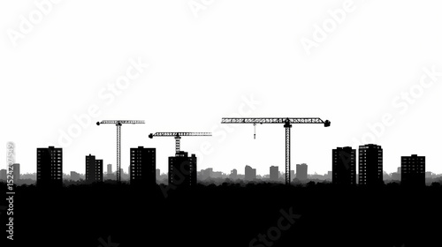 Dramatic Urban Skyline Black Silhouette Majestic Cityscape Towering Skyscrapers Contemporary Architecture Bold Graphic Illustration Striking Nighttime Scene Inspiring Metropolitan Design
