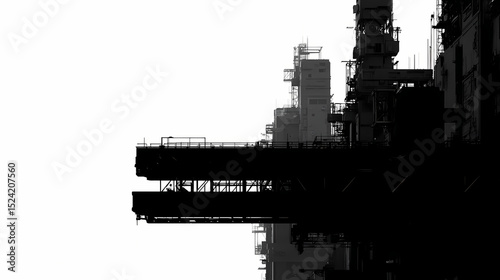 Industrial Sci-Fi Silhouette: Dark Greeble Design, Futuristic Tech Art, Abstract Machine Vector, Modern Cyberpunk Illustration
