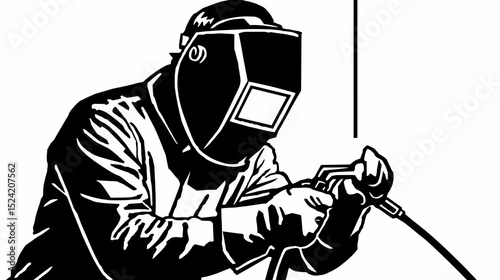 Boilermaker Welder Clipart: Black and White Illustration, Skilled Tradesman Graphic, Metal Fabrication Art, Construction Worker Icon, Industrial Craftsman Image
