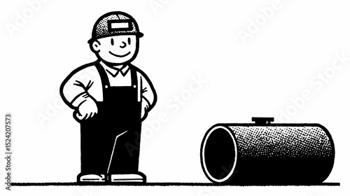 Vintage Boilermaker Welder Black and White Clipart Retro Ironworker Illustration Skilled Tradesman Graphic Design Element Authentic Workshop Art
