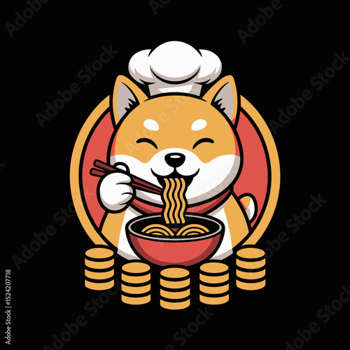 Shiba Inu Chef with Noodles