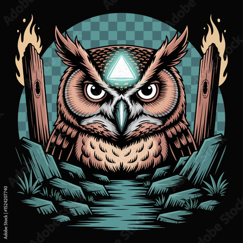 Geometric Owl with Cosmic Elements