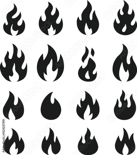 Set of fire flame icons vector illustration with orange and yellow burning elements
