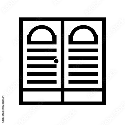 Simple black and white icon of a double door wardrobe or cabinet