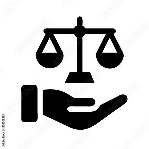 Scales of justice in hand icon black and white legal symbol