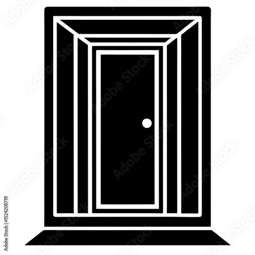 Simple black and white doorway icon graphic illustration