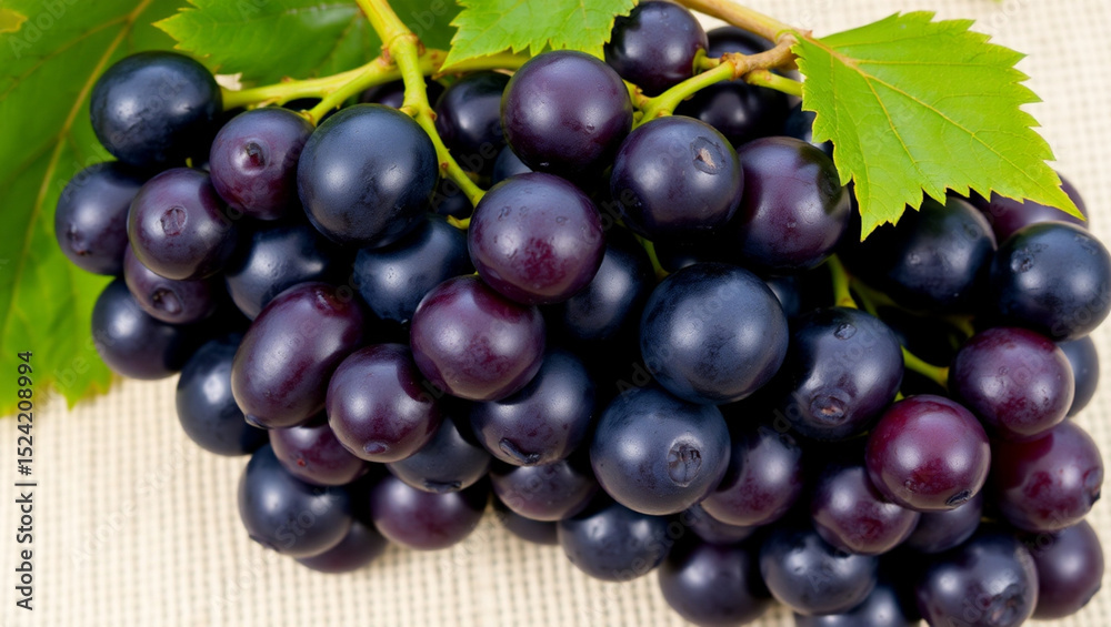 Fototapeta premium plump grapes with a purplish-black hue, some still on the stem. 
