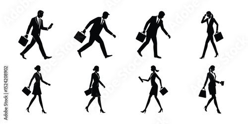 Fashionable vector silhouettes of women and men in various poses, including sport, dance, and shopping, for a versatile collection of people illustrations