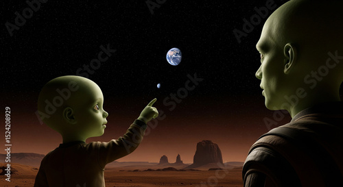 Mother and Child Alien on Mars