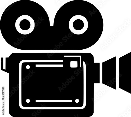 Old flim stand camera silhouette,filmstrip camera silhouette vector icon
