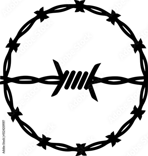 security protection wire rounded barbed silhouette,protection wire rounded silhouette vector
