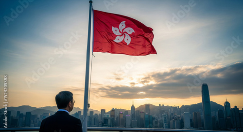 Hong Kong Flag Skyline View
