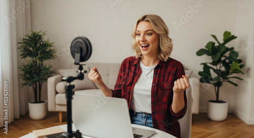 Young Woman Celebrating Online Success