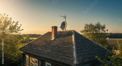 House Rooftop with Satellite Dish