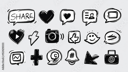 Trendy Doodle Background: Hand-Drawn Social Network Symbols