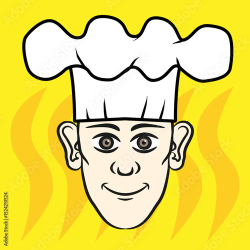 Vector illustration of a man wearing a chef hat on a yellow background