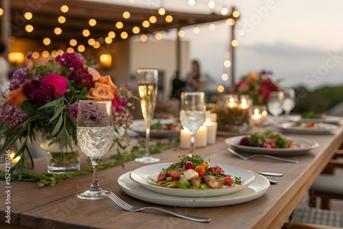 Elegant Outdoor Dinner Setting with Flowers