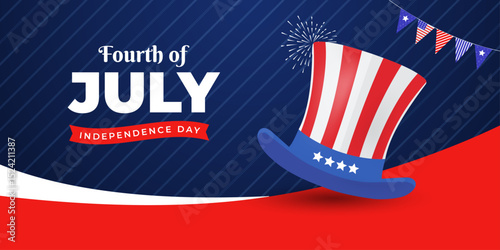 Independence Day 4th of July banner design | USA patriotic flag and fireworks for social media promotion and web graphics