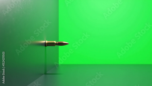 small bullet ricochets sleek metallic wall background partially obscured bright green screen subtle gradient hues