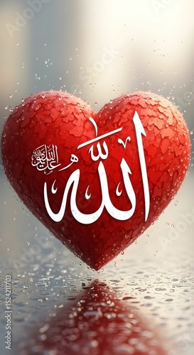 Textured Red Heart with White Arabic Calligraphy of 