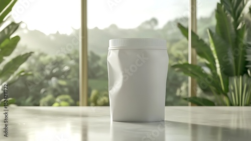 Blank White Food Package on Rock Texture Surface for Mockup Design