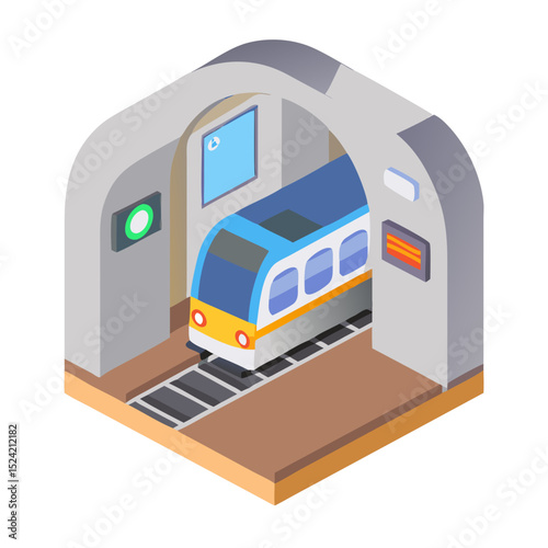 Subway train arriving at underground station

