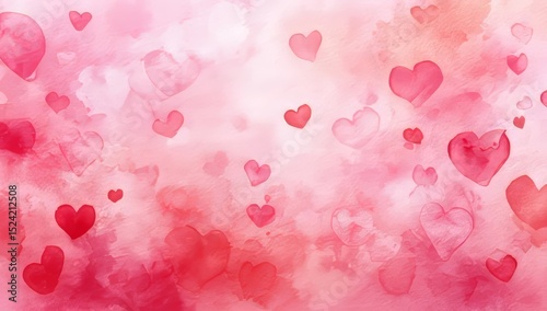 Romantic Watercolor Hearts Background Valentine's Day, Love, Wedding, Anniversary, Romance