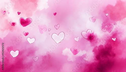 Romantic Watercolor Hearts Background Valentine's Day, Love, Pink, Abstract