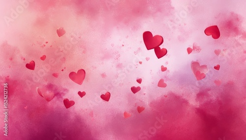 Romantic Pink Hearts Floating in Dreamy Clouds Valentine's Day Background