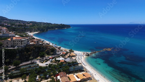 Aerial view of Tropea, Calabria, with its beautiful coastline, beaches and turquoise sea