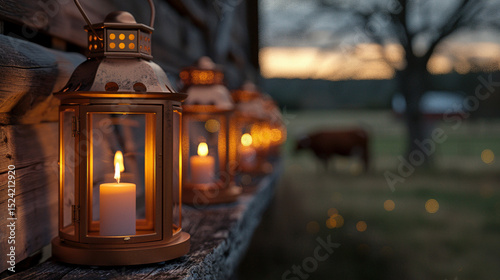 Illuminating Evening Chores: Lantern Lit Barn Ambiance