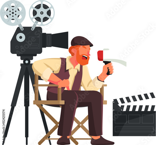 movie director giving instructions on set vector illustration