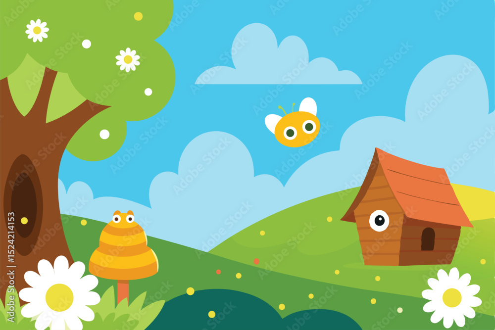 Obraz premium spring landscape with birds