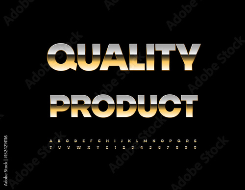 Vector Premium icon Quality Product. Fashion Golden Font. Modern Alphabet Letters and Numbers set