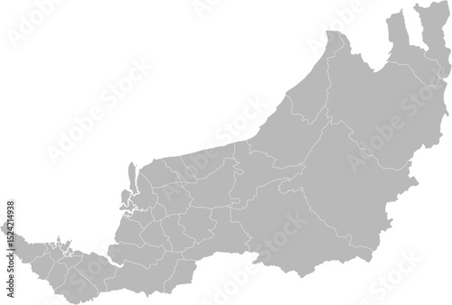 Sarawak, Malaysia – administrative vector map with level 2 district boundaries (Web Mercator projection, PPT-compatible & fully editable)
