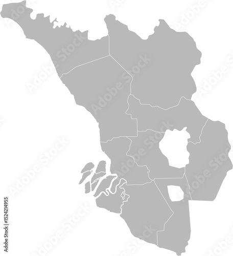 Selangor, Malaysia – administrative vector map with level 2 district boundaries (Web Mercator projection, PPT-compatible & fully editable)