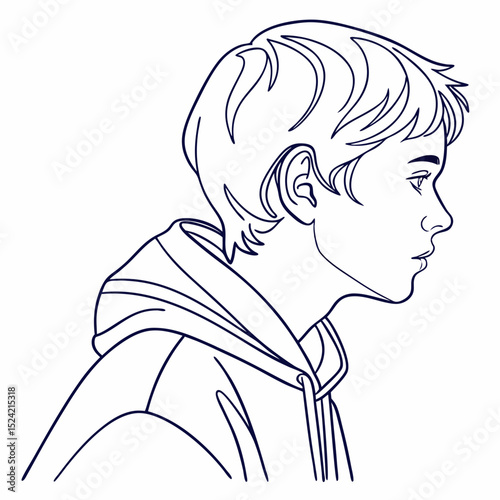 Outline of a young boy in profile wearing a hoodie  