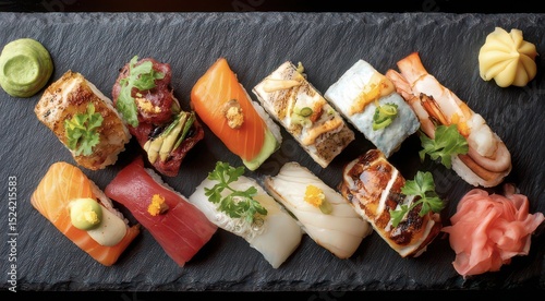 Assorted Sushi Platter on Slate Serving Board